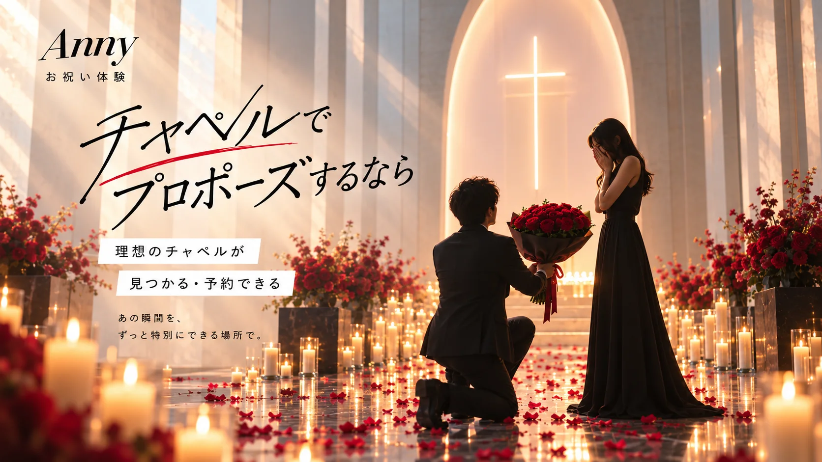 貸切チャペルでバラの花束を贈るプロポーズのイメージ